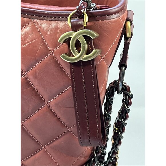 CHANEL Gabrielle Small Hobo Crossbody Bag Red Aged Calfskin Quilted Leather - Picture 9 of 16